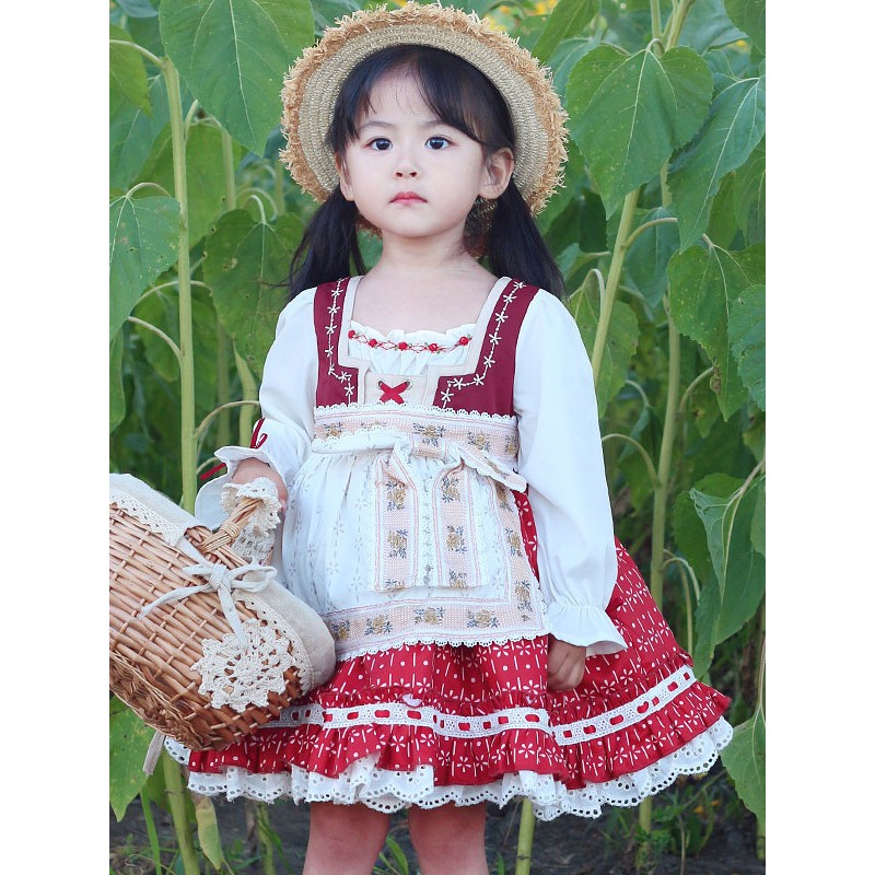 Polyester Daily Casual Ruffles Long Sleeves Polyester Fall Dress Floral Print Red Kids' Lolita Dresses Sweet ROCOCO