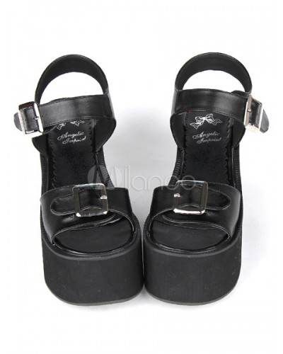 Lovely Leather Buckle Black Lolita Sandals