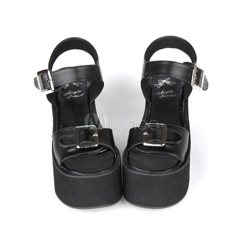 Lovely Leather Buckle Black Lolita Sandals