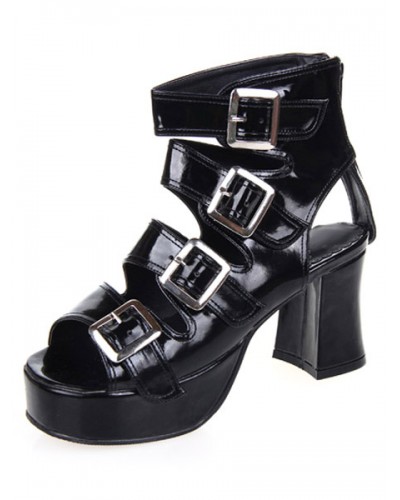 Fantastic Buckles Leather Black Lolita Sandals