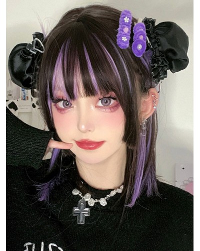 Lolita Wigs Short Heat-resistant Fiber Purple Lolita Accessories Steampunk Gothic Daily Casual Tea Party