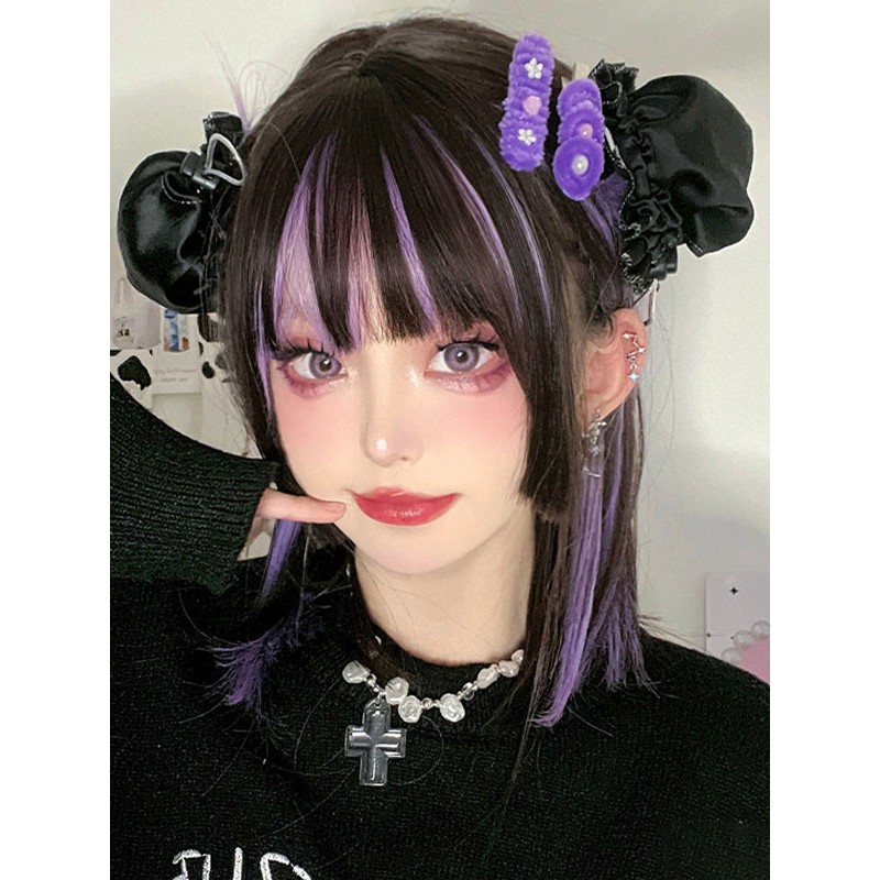 Lolita Wigs Short Heat-resistant Fiber Purple Lolita Accessories Steampunk Gothic Daily Casual Tea Party