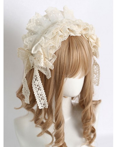 Lolita Accessories Ecru White Ruffles Bows Lace Polyester Headwear Miscellaneous Sweet ROCOCO