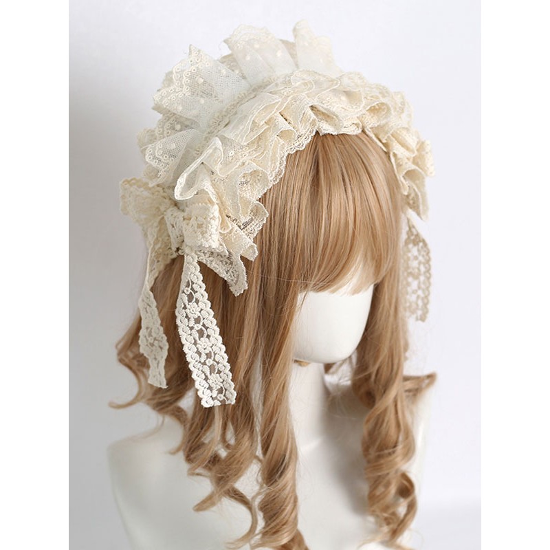 Lolita Accessories Ecru White Ruffles Bows Lace Polyester Headwear Miscellaneous Sweet ROCOCO