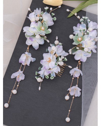 Chinese Style Lolita Accessories Lilac Pearls Chains Flowers Metal Accessory Miscellaneous Chinese Style