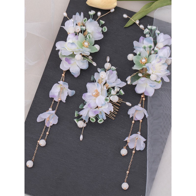 Chinese Style Lolita Accessories Lilac Pearls Chains Flowers Metal Accessory Miscellaneous Chinese Style