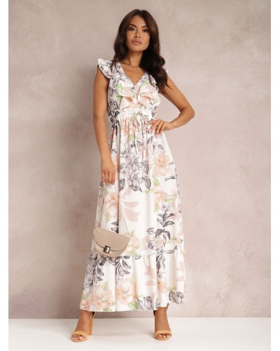 V-Neck Dress Sleeveless Casual Floral Print Backless Long Dress Maxi Summer