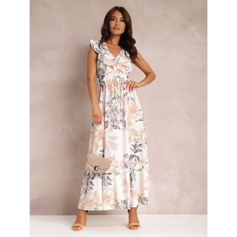 V-Neck Dress Sleeveless Casual Floral Print Backless Long Dress Maxi Summer