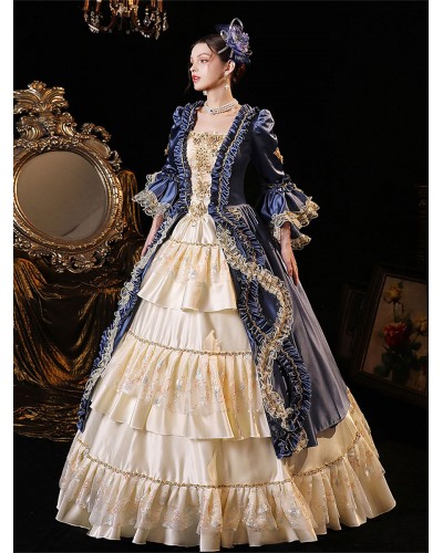 Women Blue Costumes Polyester Dress Marie Antoinette Costume 's Style Vintage Clothing Royal Retro Euro-Style Renaissance European Style Baroque