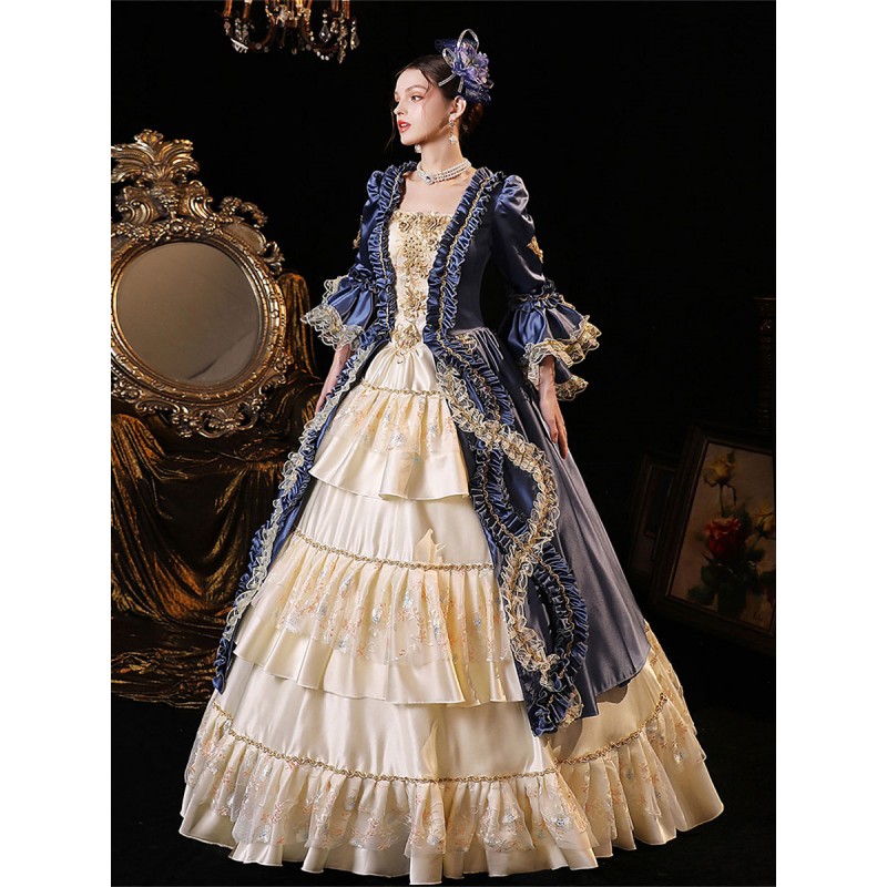 Women Blue Costumes Polyester Dress Marie Antoinette Costume 's Style Vintage Clothing Royal Retro Euro-Style Renaissance European Style Baroque