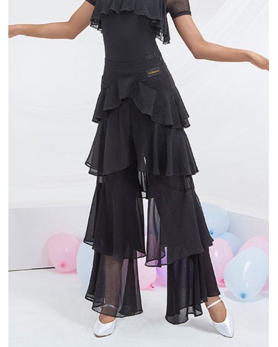 Ballroom Dance Costumes Black Polyester Bottoms Flared Pants Dance Dress