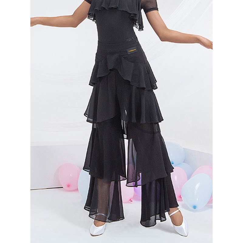 Ballroom Dance Costumes Black Polyester Bottoms Flared Pants Dance Dress