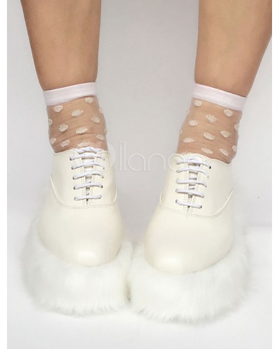 Sweet Lolita Shoes Ivory Faux Fur Sole Lace Up Lolita Pumps