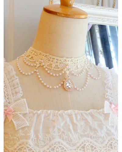 Lolita Accessories White Lace Pearls Polyester Choker Miscellaneous Sweet