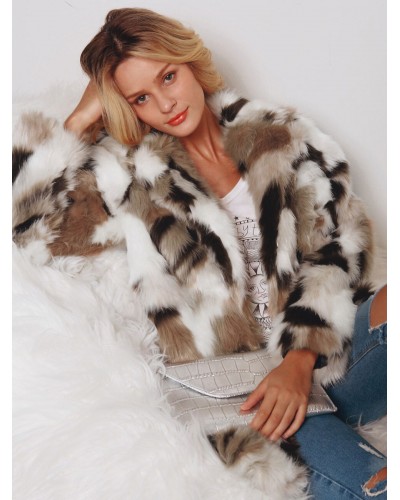 Faux Fur Coats Color Block Women Winter Outerwear 2023 Classic  Traditional Casual Street Wear Field