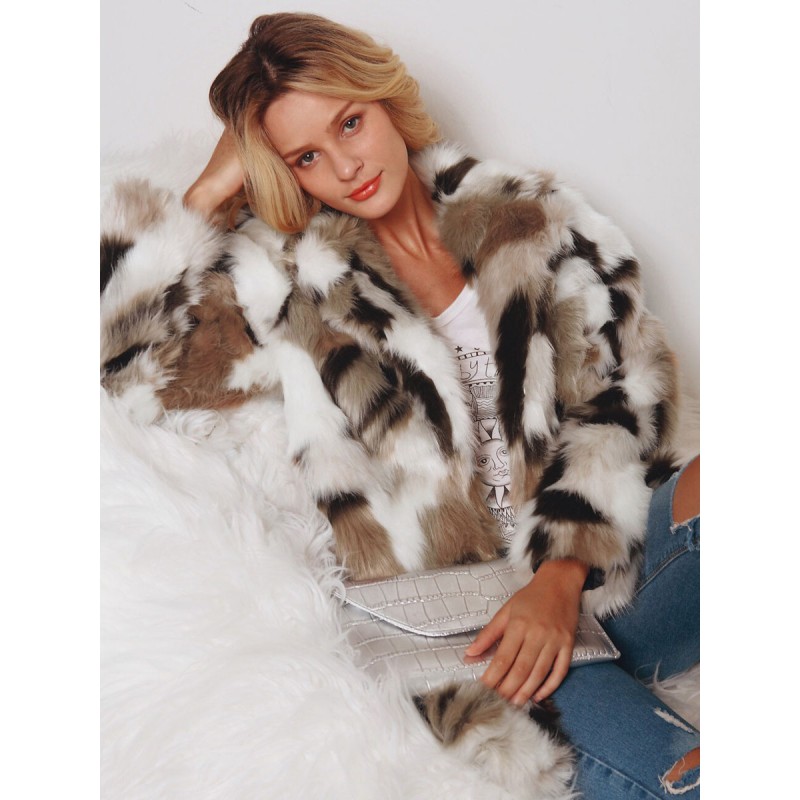 Faux Fur Coats Color Block Women Winter Outerwear 2023 Classic  Traditional Casual Street Wear Field