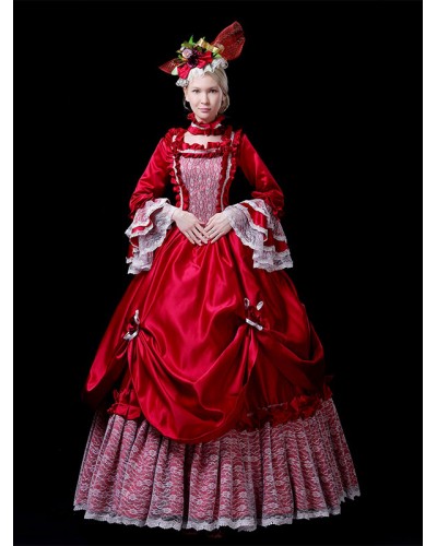 Women Red Retro Costumes Lace Polyester Dress 's Marie Antoinette Costume 18th Century Costume Tunic Vintage Royal