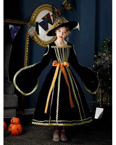 Polyester Fiber Tea Party Long Sleeves Polyester Dress Gothic Black Kids' Lolita Dresses