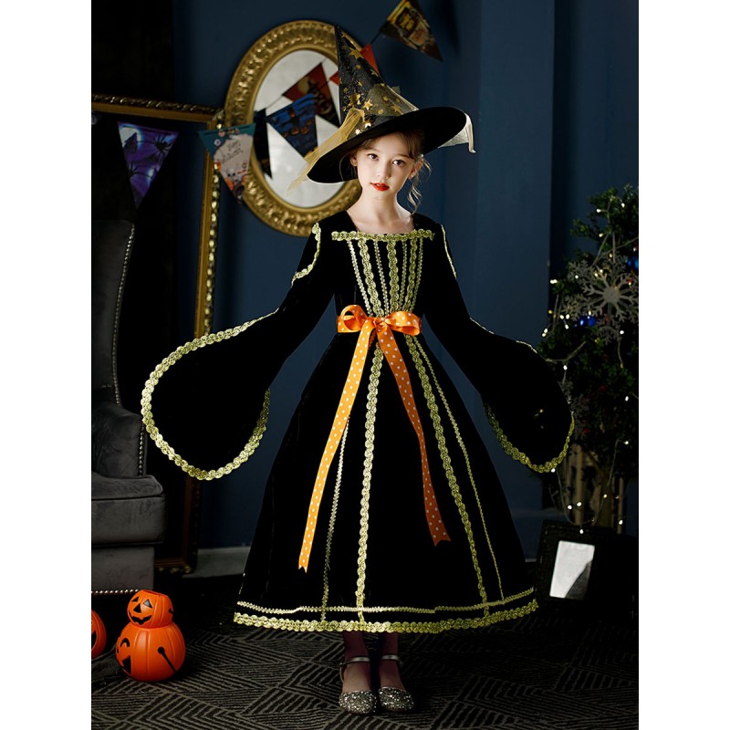 Polyester Fiber Tea Party Long Sleeves Polyester Dress Gothic Black Kids' Lolita Dresses