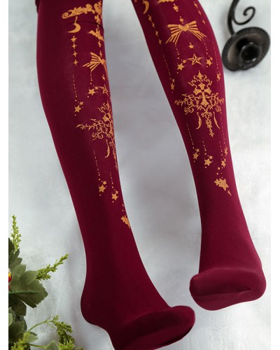 Burgundy Lolita Pantyhose Angel Cross Gilding Velvet Lolita Stocking