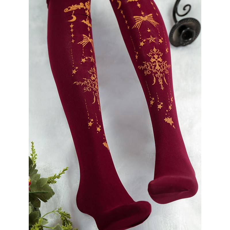 Burgundy Lolita Pantyhose Angel Cross Gilding Velvet Lolita Stocking