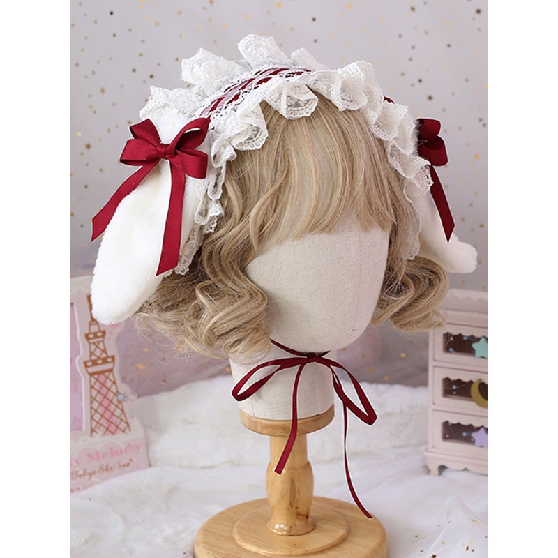 Sweet Lolita Headdress Bunny Ears Lace Bows Lace Headband Daily Casual