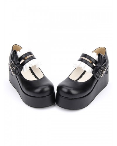 Sweet Lolita Shoes Black Round Toe Platform Low Top Mary Jane Shoes