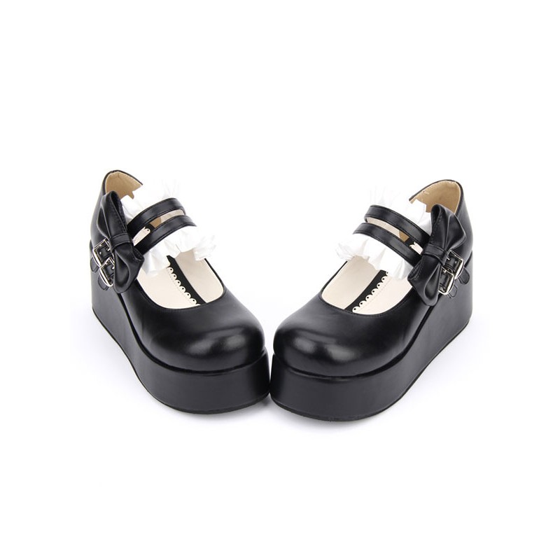 Sweet Lolita Shoes Black Round Toe Platform Low Top Mary Jane Shoes