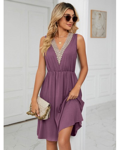 Dress V-Neck Pewter Medium Beach Dress Summer Daily Casual