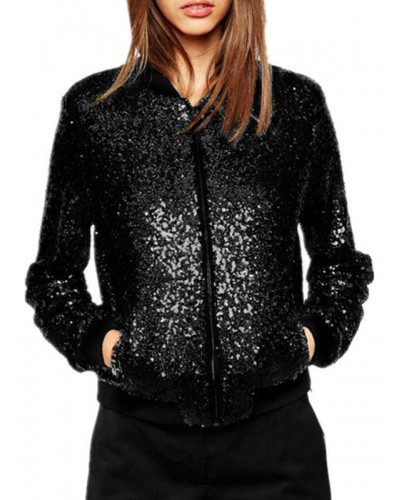 Women Bomber Jackets Sequins Spring Outerwear Casual Street Wear