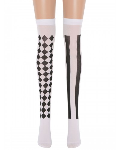 Women Saloon Stockings Plaid Strips Knee High Socks Carnival Cosplay Costume Accessories Pantyhose  Tights