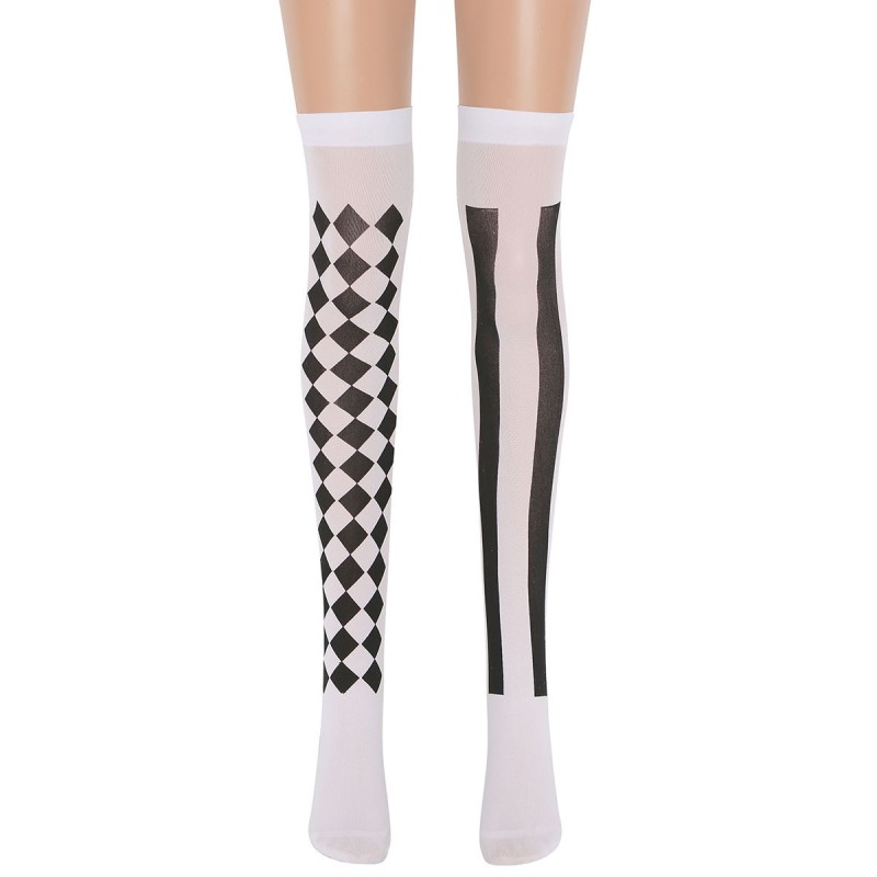 Women Saloon Stockings Plaid Strips Knee High Socks Carnival Cosplay Costume Accessories Pantyhose  Tights