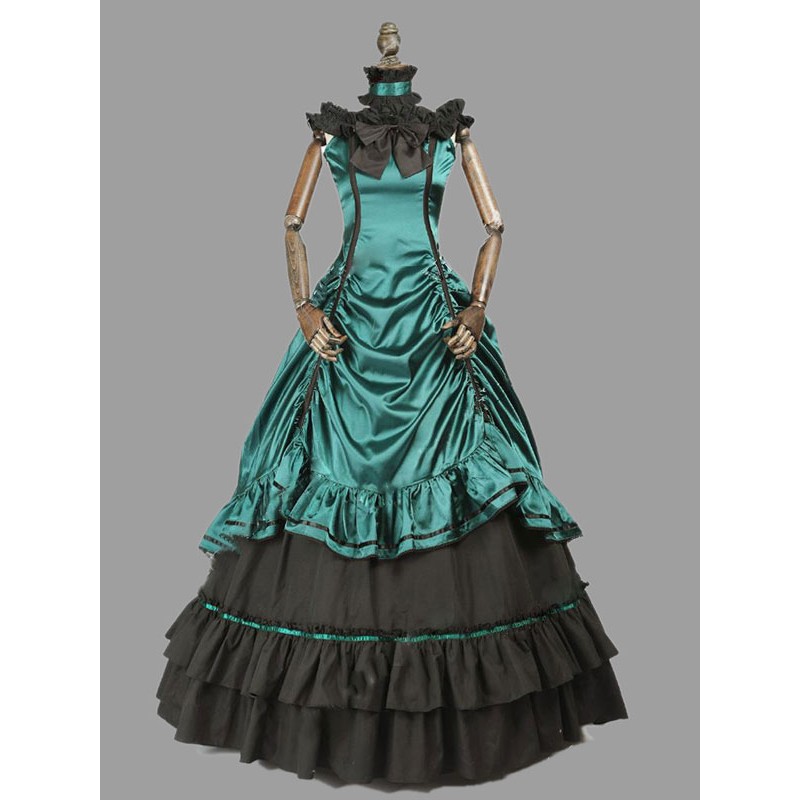 Women Victorian Dress Costumes 's Green Ruffle Bow Costume Sleevesless Ball Gown Victorian Era Clothing Vinatge Costumes Halloween Sets ROCOCO