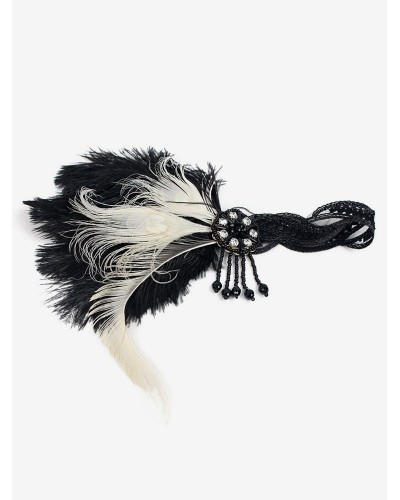 Black Flapper Headband The Great Gatsby 1920s Fashion Costume Feather Headpieces Women's Vintage Accessories Mardi Gras Halloween Pageant