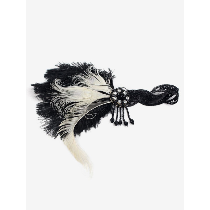 Black Flapper Headband The Great Gatsby 1920s Fashion Costume Feather Headpieces Women's Vintage Accessories Mardi Gras Halloween Pageant