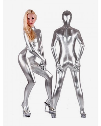 Halloween Morph Suit Silver Shiny Metallic Catsuit