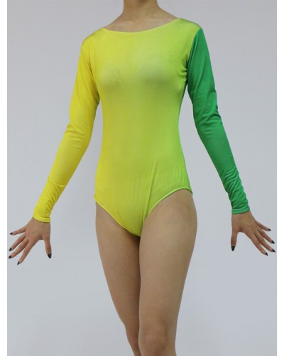 Women Yellow Gradient Color Lycra Spandex Bodysuit For Leotard