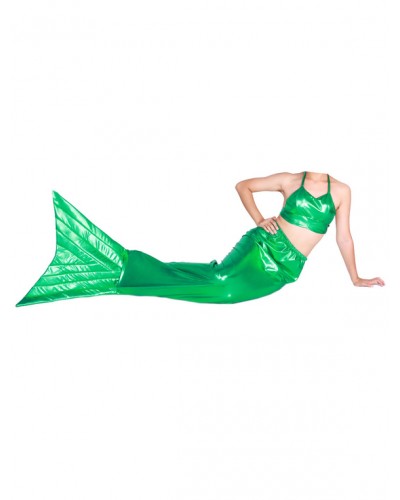 Unisex Halloween Green Shiny Metallic Tail Mermaid Animal Zentai Halloween