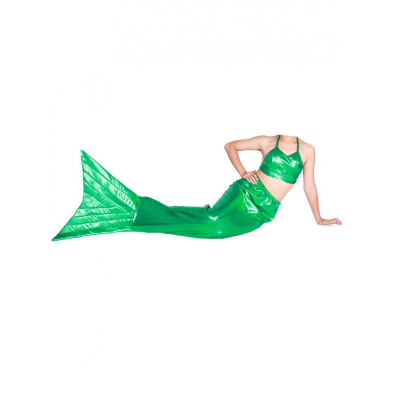 Unisex Halloween Green Shiny Metallic Tail Mermaid Animal Zentai Halloween