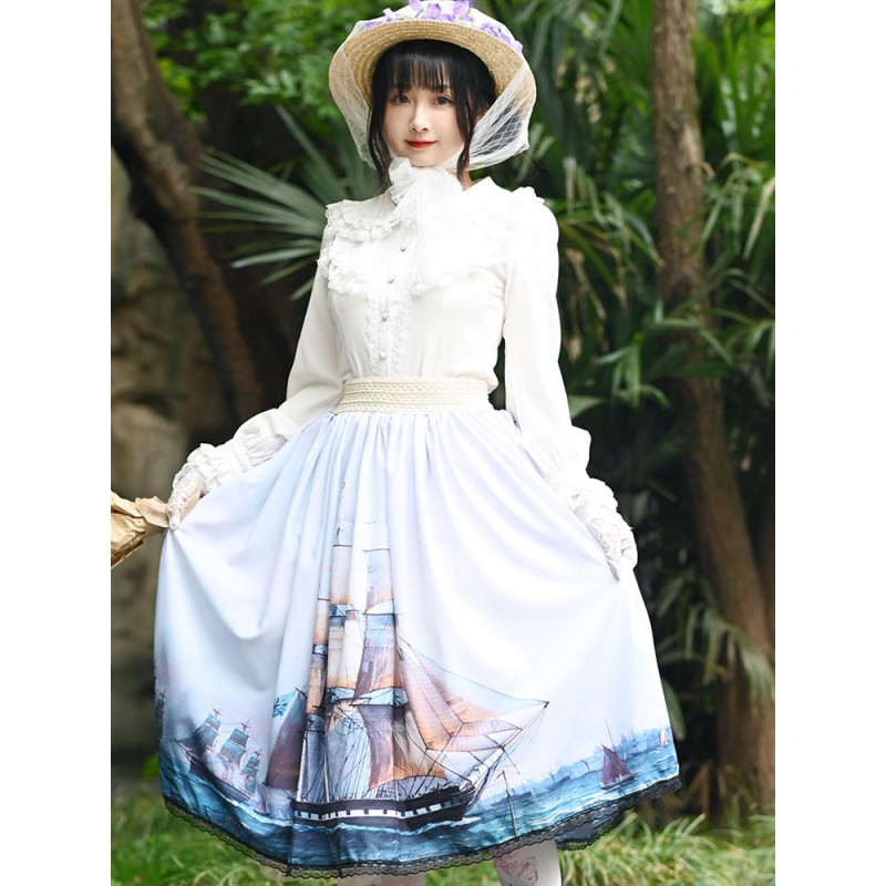 Lolita Overskirt Light Sky Blue Lace Daily Casual Tea Party Lolita Skirts Sweet Spring Summer Fall Winter