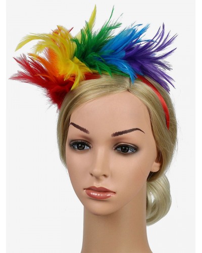 Women Feather Headband Rainbow Color Headpieces Halloween Costumes Hair Accessories