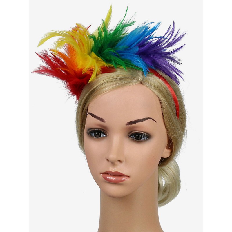 Women Feather Headband Rainbow Color Headpieces Halloween Costumes Hair Accessories