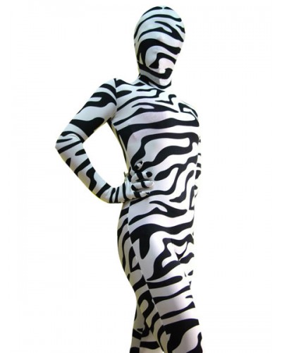 Unisex Zebra Print Zentai Suit Halloween Lycra Spandex Animal Costume Halloween Bodysuit