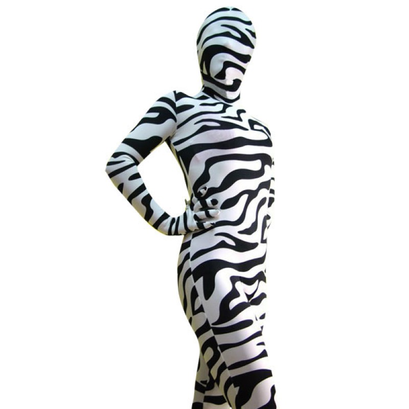 Unisex Zebra Print Zentai Suit Halloween Lycra Spandex Animal Costume Halloween Bodysuit