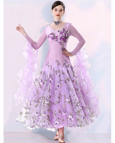 Room Dance Costumes Lavender Women's Lycra Spandex Dress Dance Dress Elegant Dancing Party Holiday Ball Graduation Prom