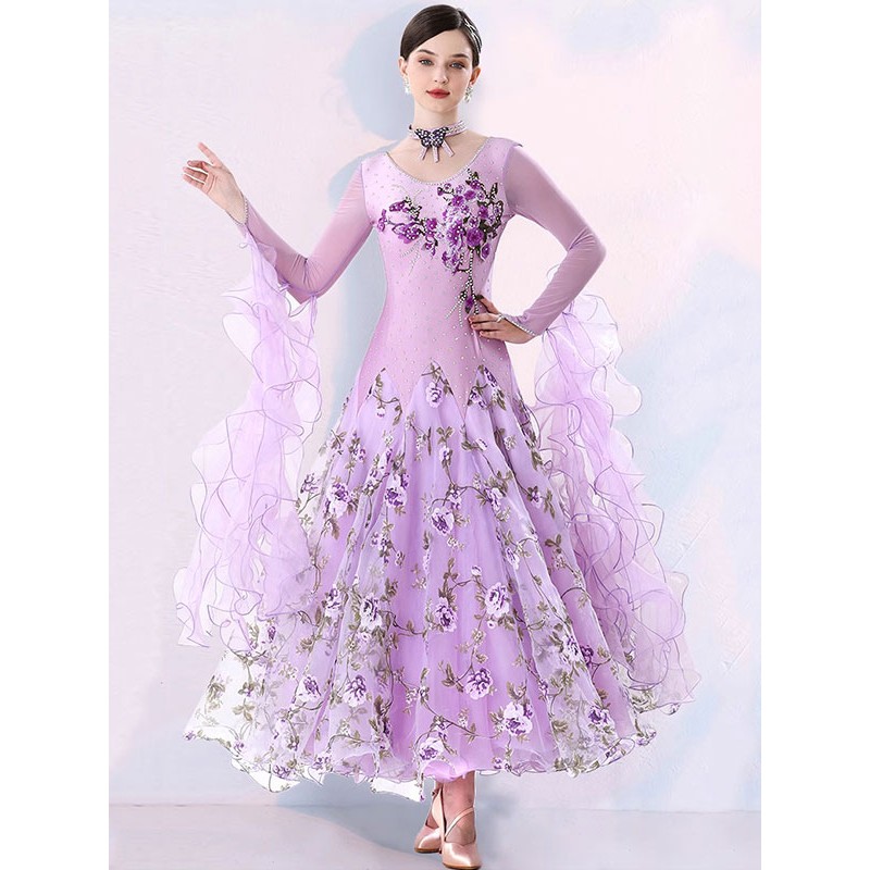 Room Dance Costumes Lavender Women's Lycra Spandex Dress Dance Dress Elegant Dancing Party Holiday Ball Graduation Prom