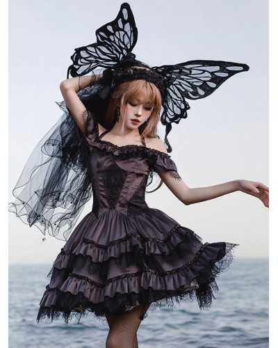 Gothic Lolita Dresses Ruffles Lace Black Black