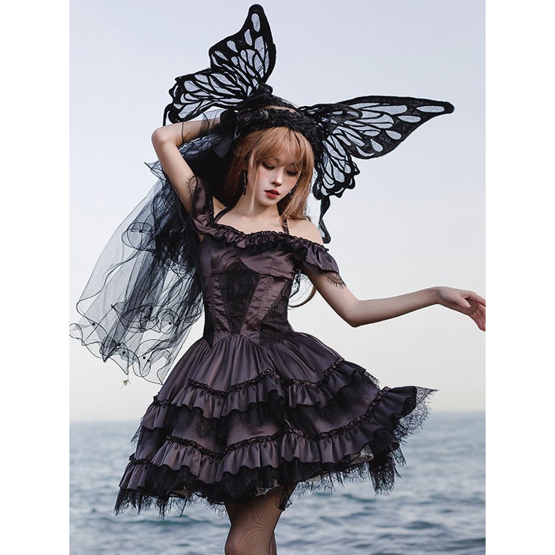 Gothic Lolita Dresses Ruffles Lace Black Black