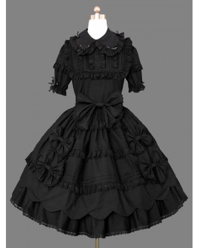 Gothic Lolita Casual Black Dress Short Sleeve Cotton Blend Lolita Dress