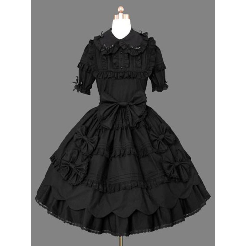 Gothic Lolita Casual Black Dress Short Sleeve Cotton Blend Lolita Dress